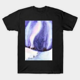 Aurora Borealis above Winter Wonderland T-Shirt